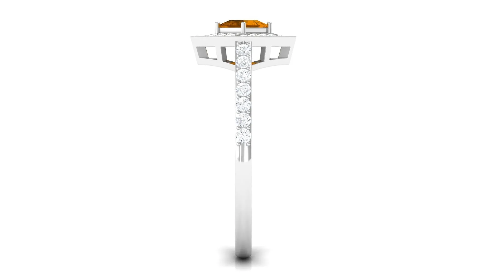 1 CT Princess Cut Citrine Geometric Ring with Diamond Accent