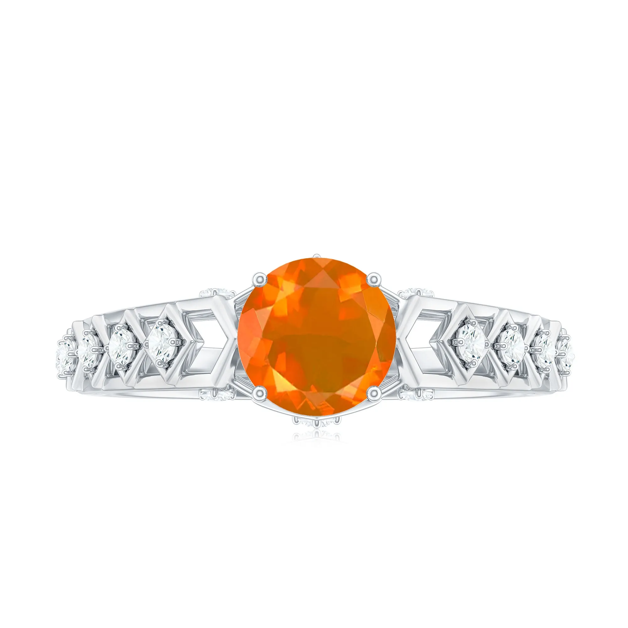 1 CT Solitaire Fire Opal and Diamond Art Deco Engagement Ring