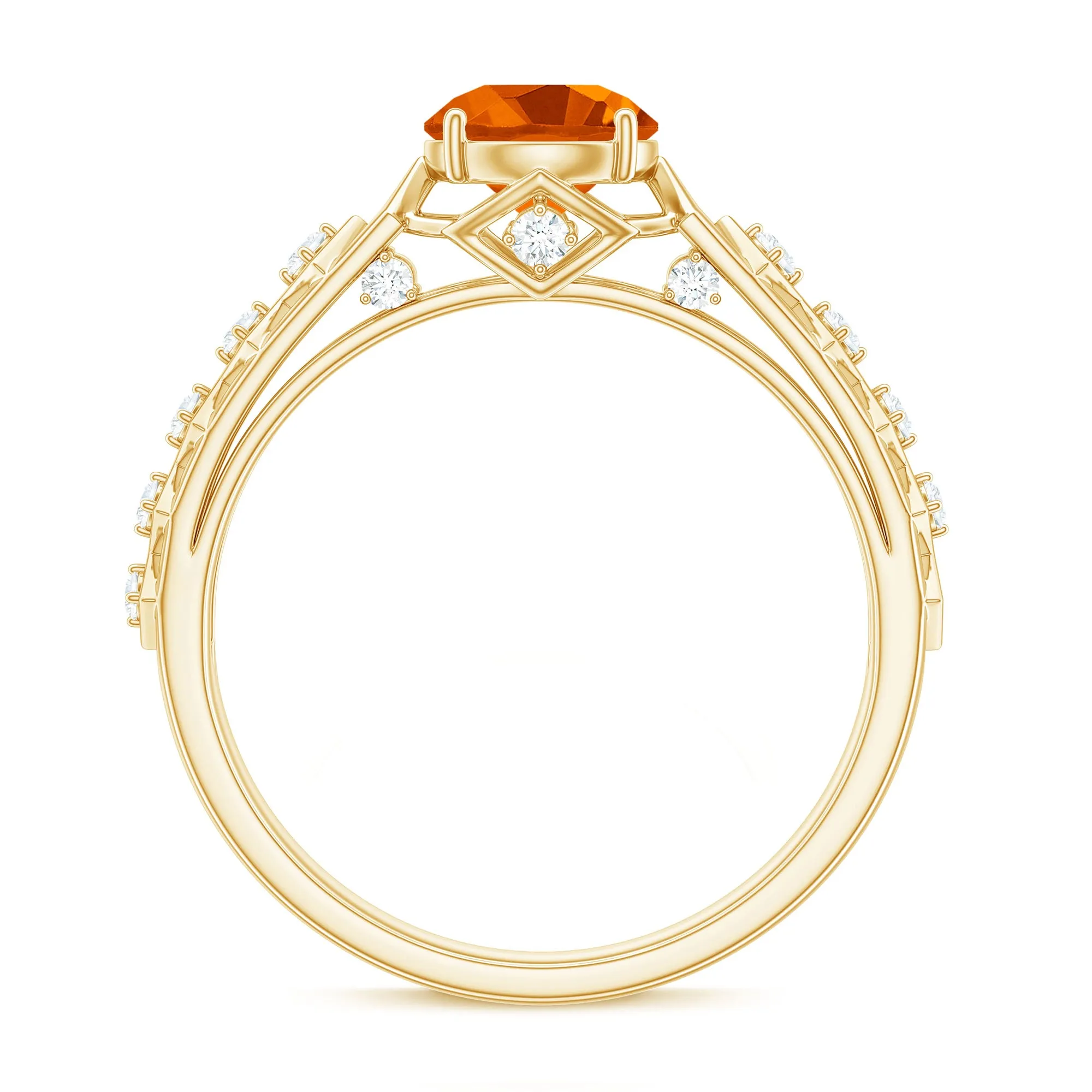 1 CT Solitaire Fire Opal and Diamond Art Deco Engagement Ring