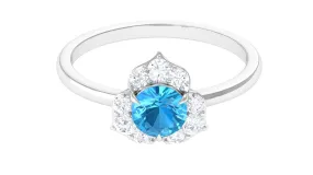 1 CT Swiss Blue Topaz Engagement Ring with Diamond Accent