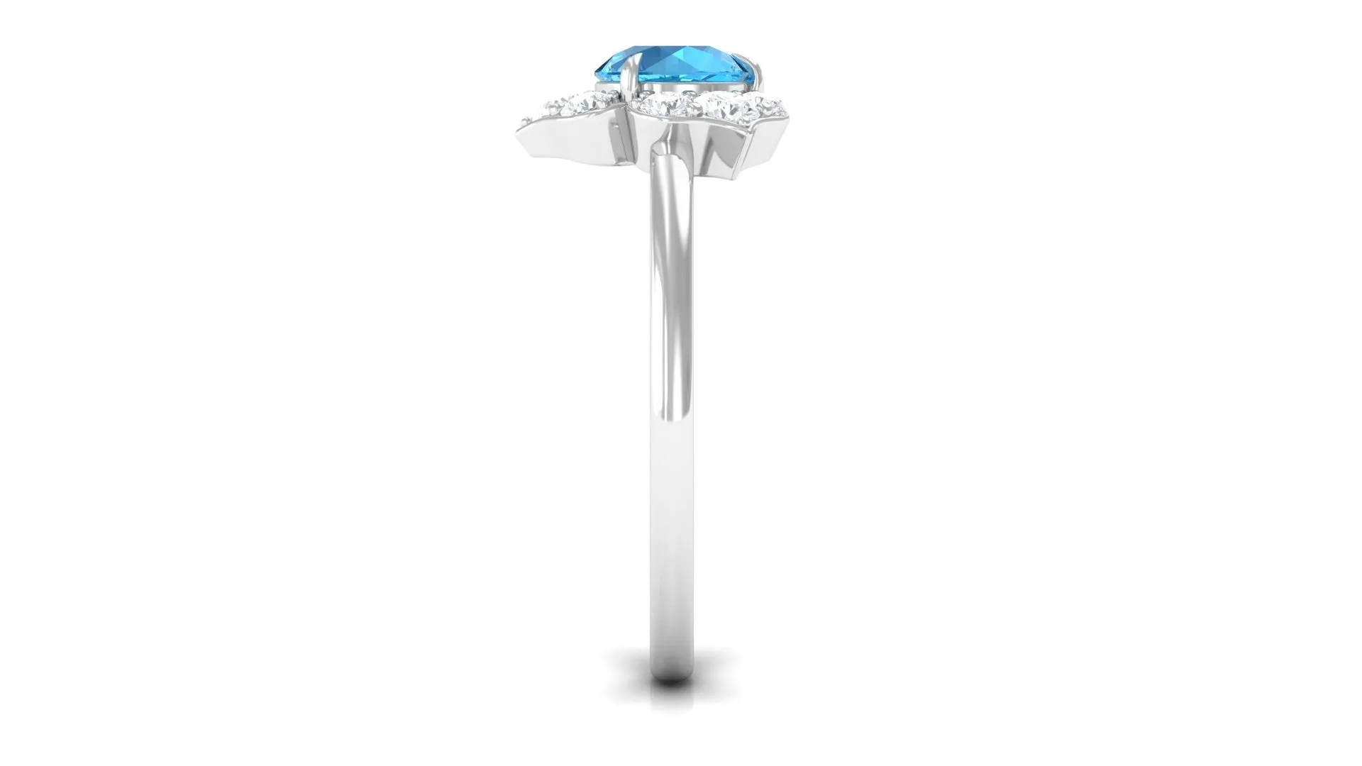 1 CT Swiss Blue Topaz Engagement Ring with Diamond Accent