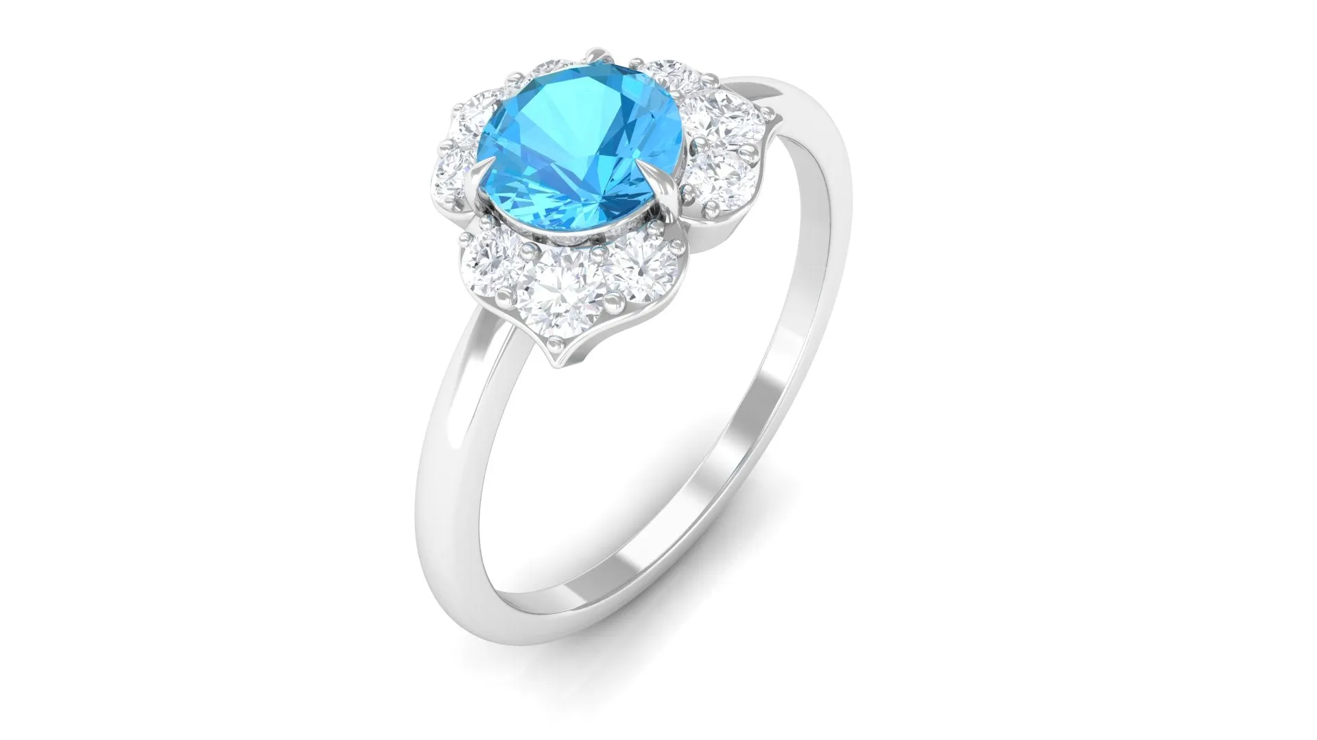 1 CT Swiss Blue Topaz Engagement Ring with Diamond Accent