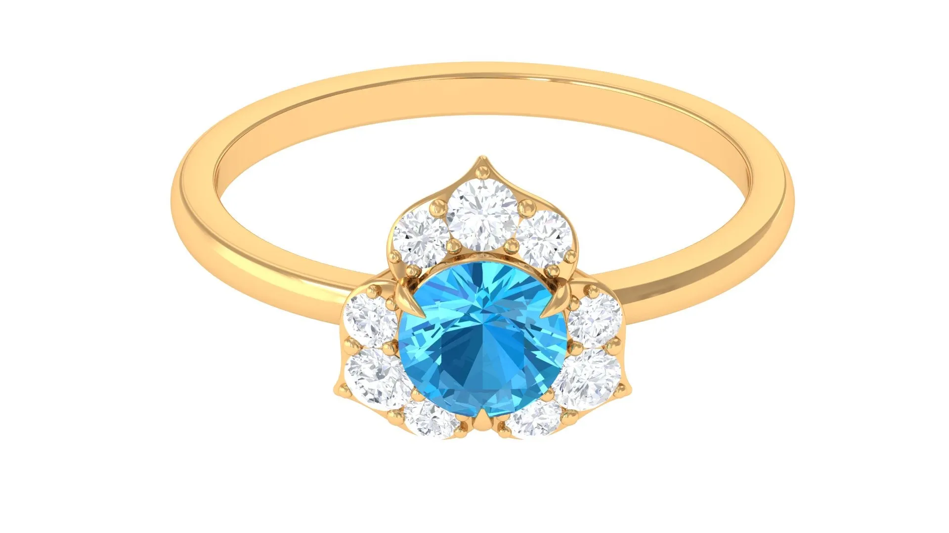 1 CT Swiss Blue Topaz Engagement Ring with Diamond Accent