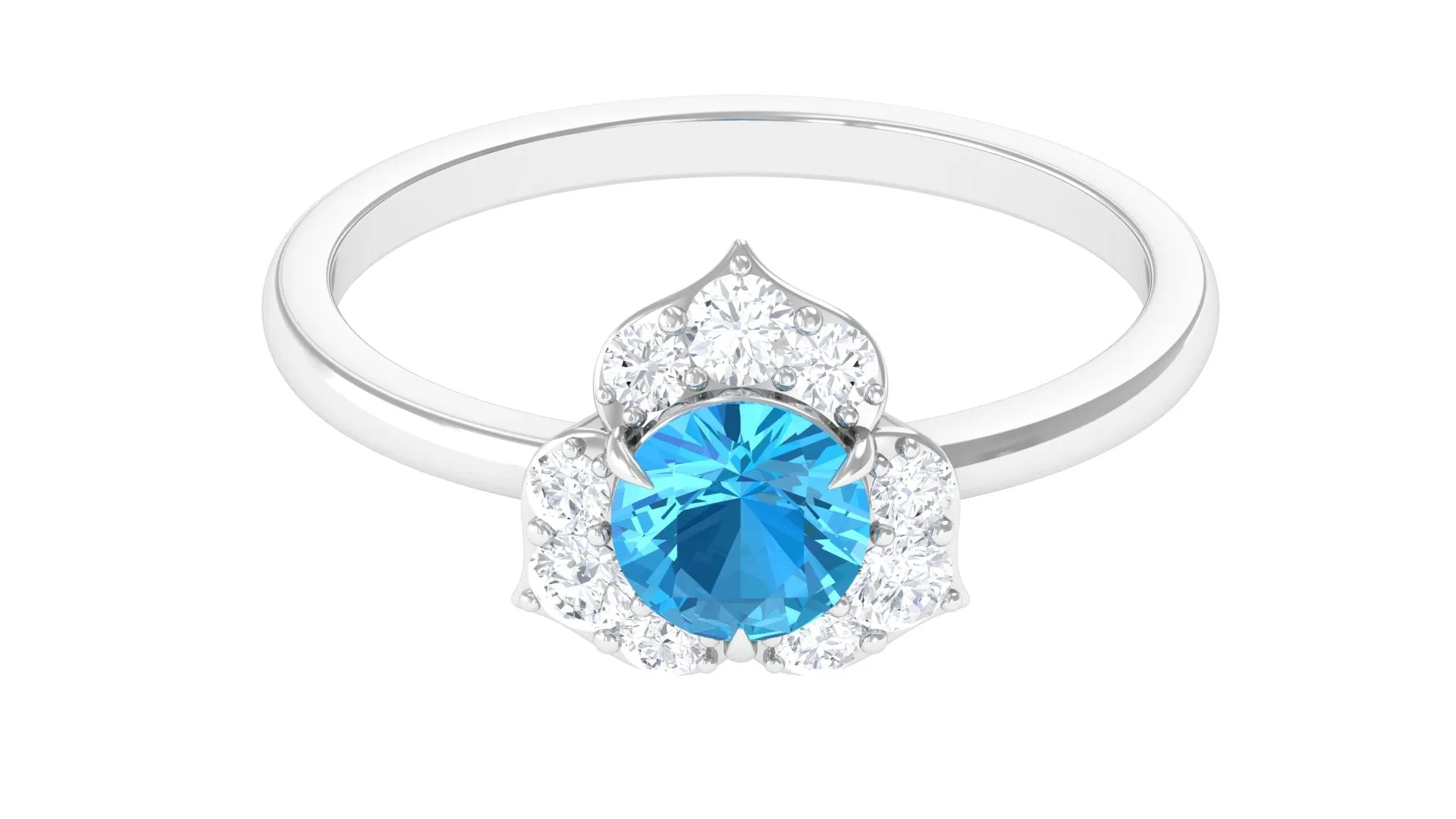 1 CT Swiss Blue Topaz Engagement Ring with Diamond Accent