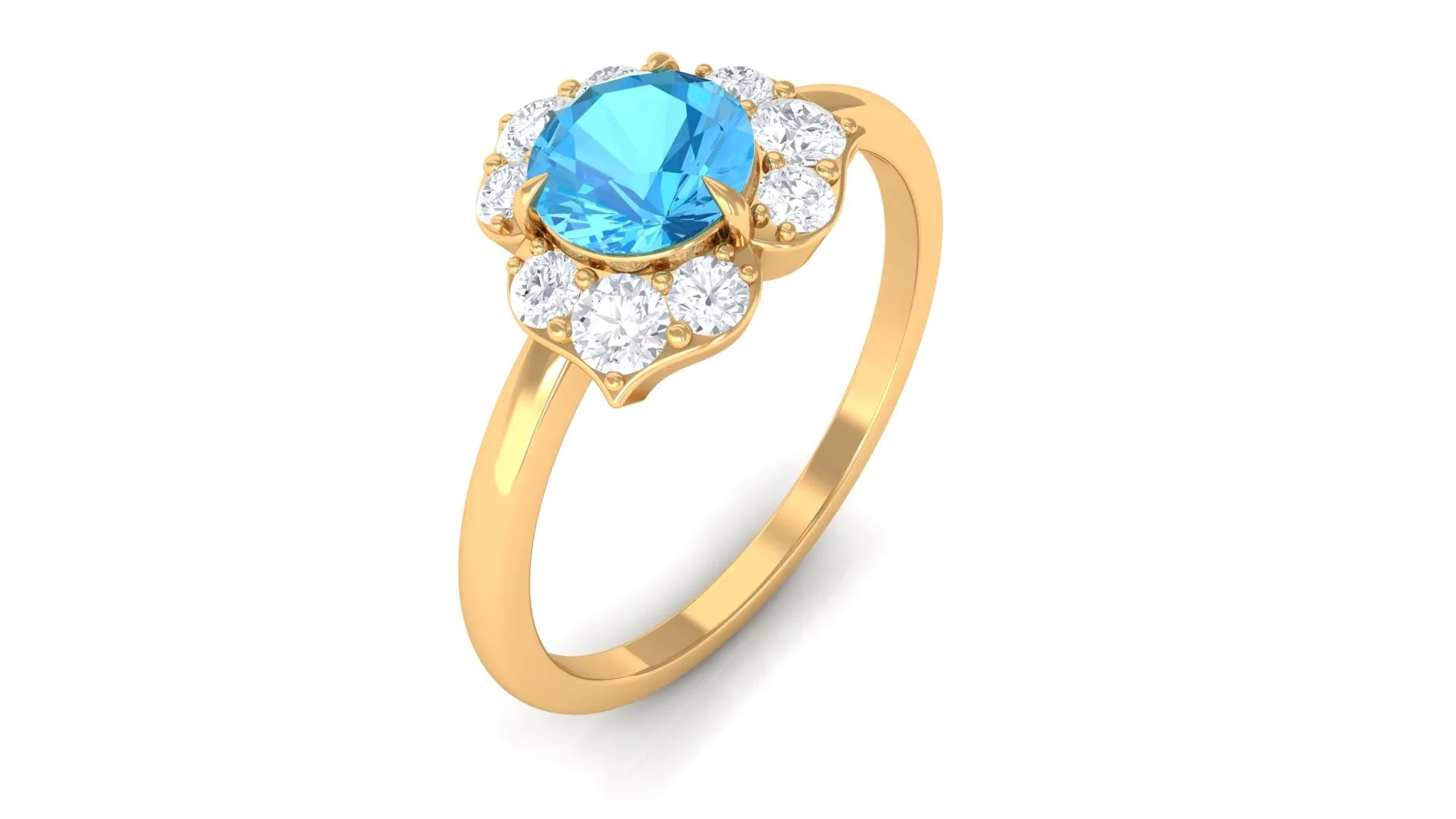 1 CT Swiss Blue Topaz Engagement Ring with Diamond Accent