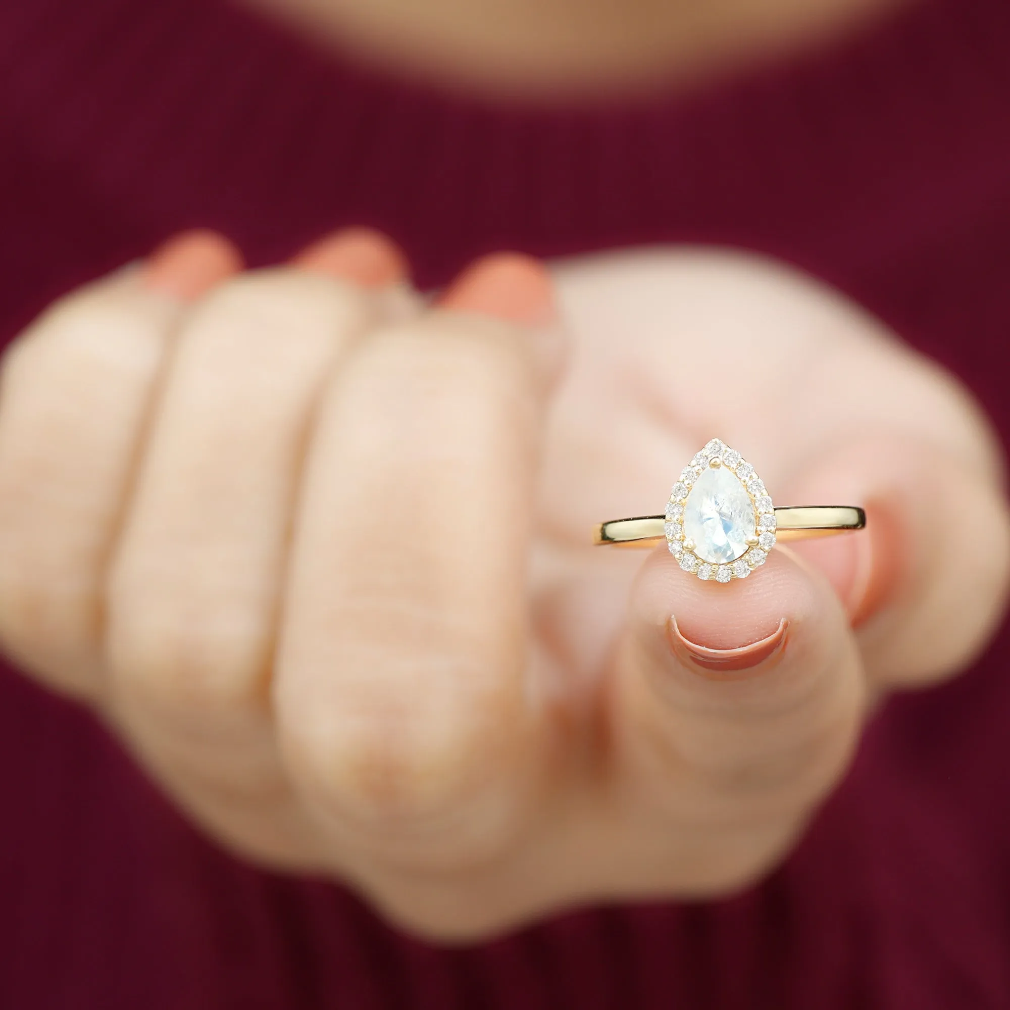 1 CT Teardrop Moonstone Ring with Diamond Accent