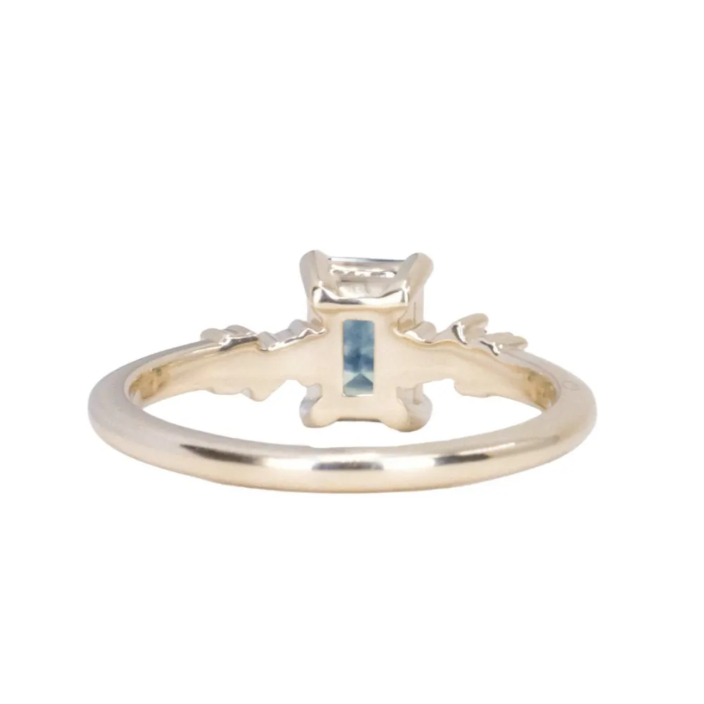 1.07ct Emerald Cut Parti Teal Montana Sapphire and Diamond Starry Night Low Profile Solitaire in 14k Yellow Gold