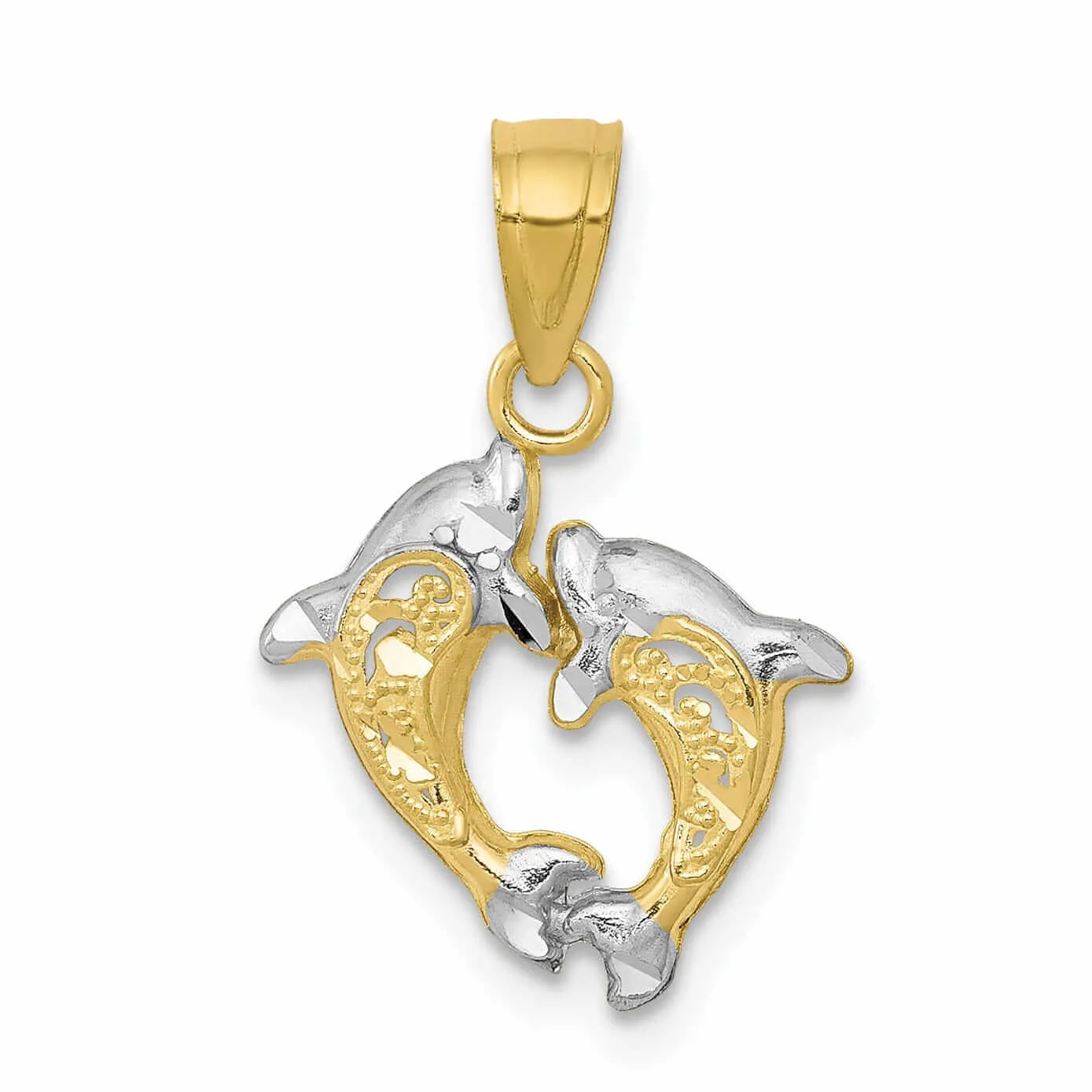 10k Two Tone Gold Small Two Dolphins Pendant