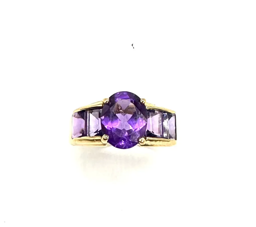 10k yellow Gold Square & Oval Purple Gemstones