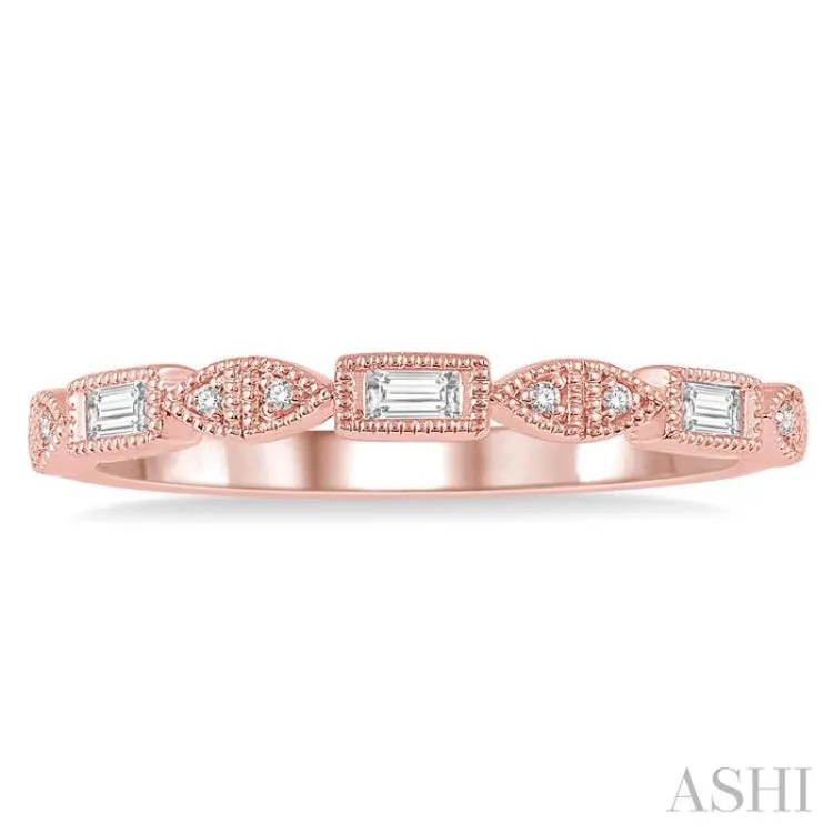 1/10 Ctw Baguette & Round Cut Diamond Stackable Band in 14K Rose Gold