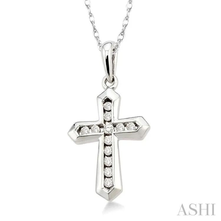 1/10 Ctw Round Cut Diamond Cross Pendant in 10K White Gold with Chain