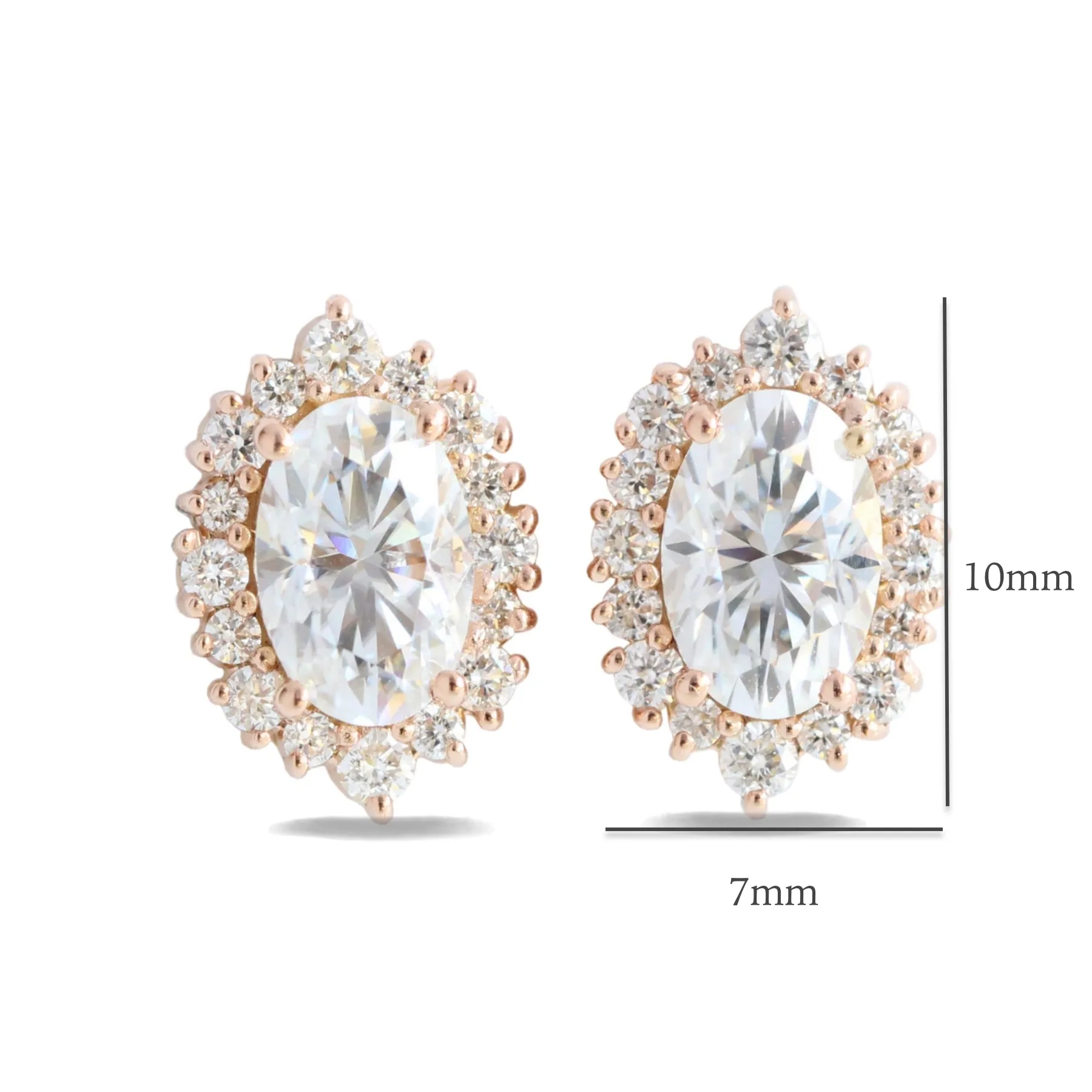 1.14 Ct. Tiara Oval Halo Earrings w/ Moissanite and Diamond in Gold Studs