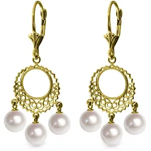 12 Carat 14K Solid Yellow Gold Chandelier Earrings Natural Pearl