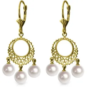 12 Carat 14K Solid Yellow Gold Chandelier Earrings Natural Pearl