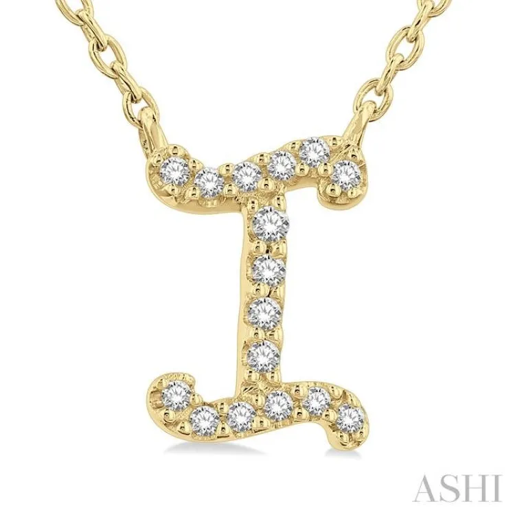 1/20 Ctw Initial 'I' Round cut Diamond Pendant With Chain in 10K Yellow Gold