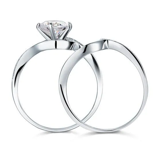 1.25 Carat Created Zirconia Bridal Engagement 2-Pcs Sterling 925 Silver Ring Set MJXFR8036