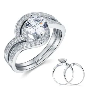 1.25 Carat Created Zirconia Bridal Engagement 2-Pcs Sterling 925 Silver Ring Set MJXFR8036