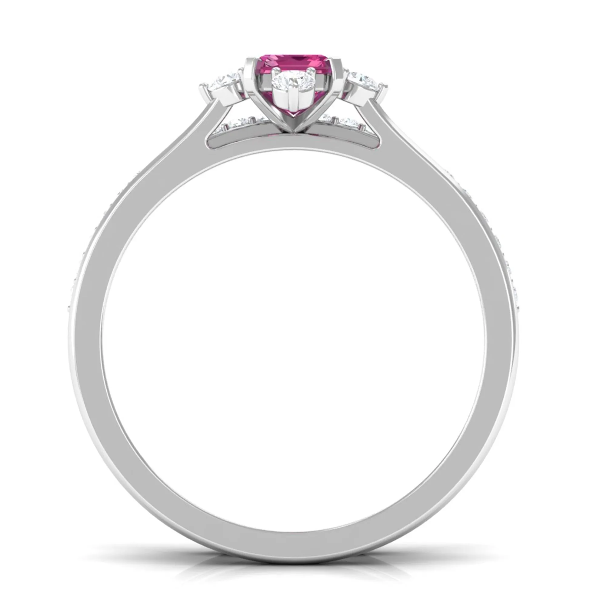 1.25 CT Real Pink Tourmaline Solitaire Ring Set with Diamond