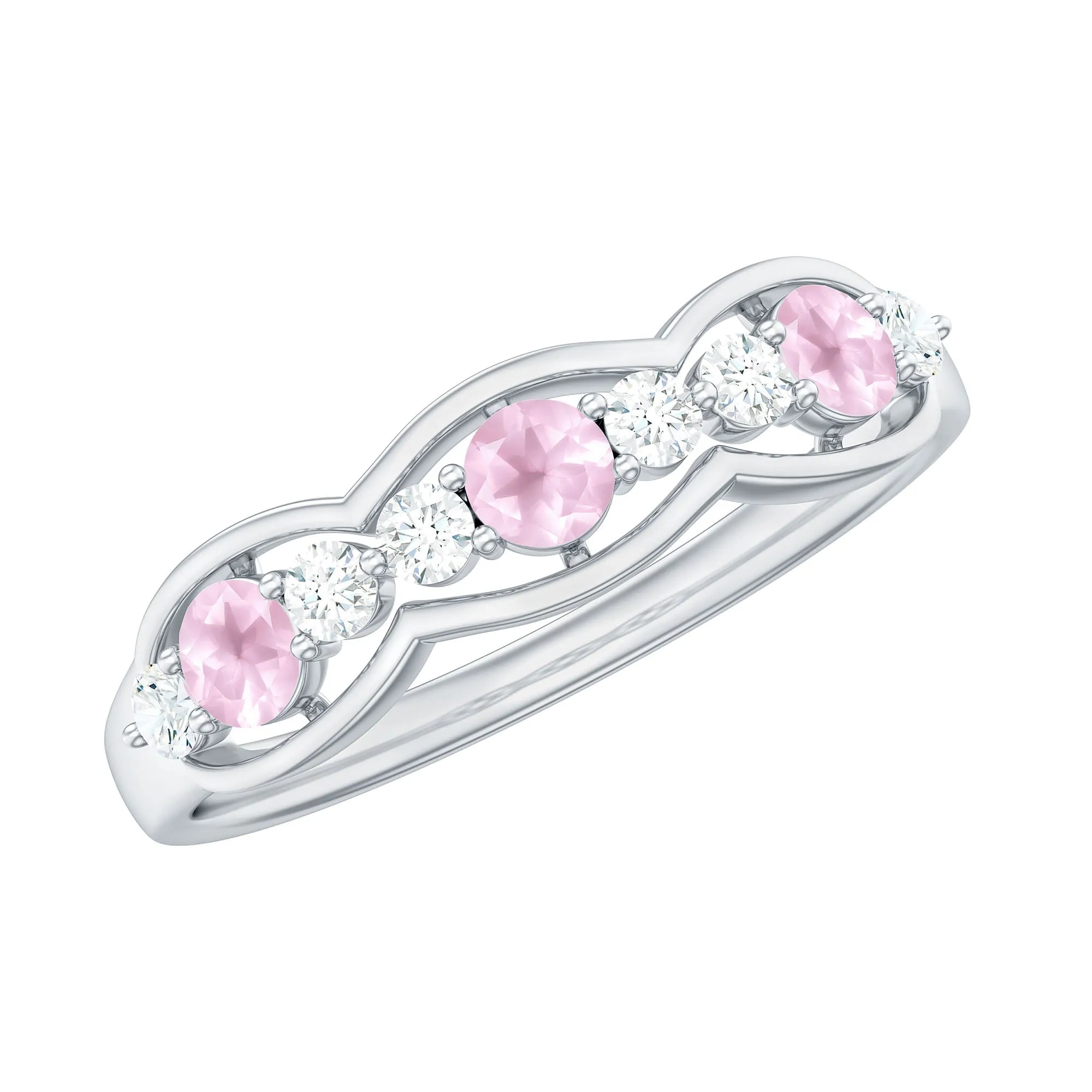 1.25 CT Rose Quartz and Diamond Wedding Anniversary Band Ring