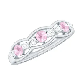 1.25 CT Rose Quartz and Diamond Wedding Anniversary Band Ring