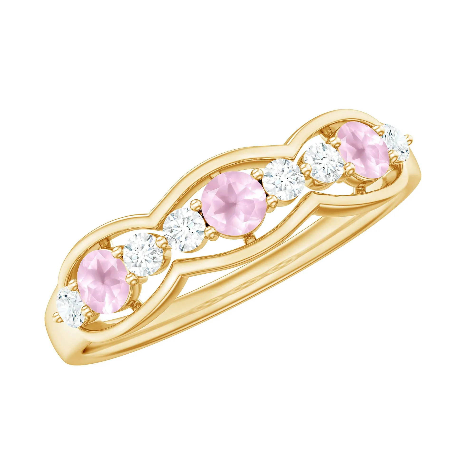 1.25 CT Rose Quartz and Diamond Wedding Anniversary Band Ring