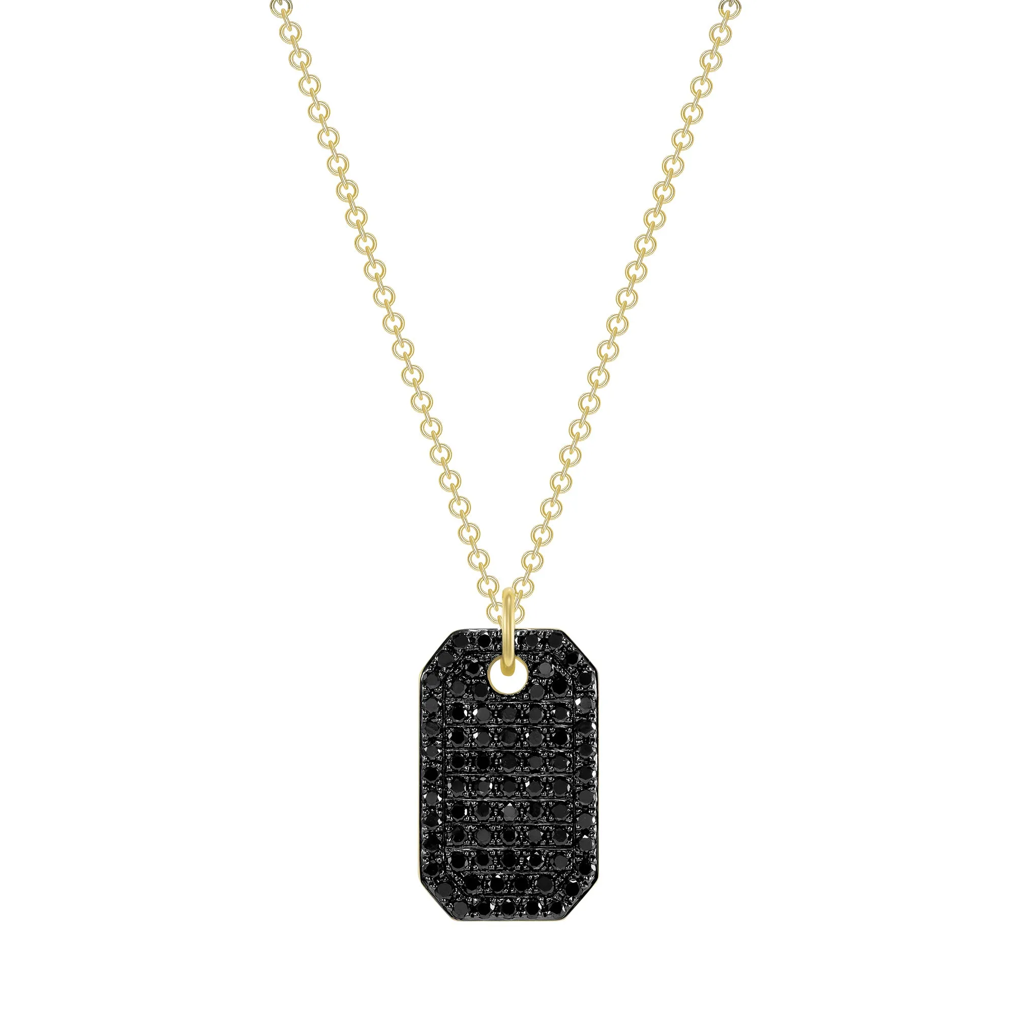 14K Gold Black Diamond Dog Tag Pendant