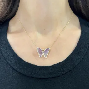 14K GOLD DIAMOND PURPLE AMETHYST BUTTERFLY NECKLACE