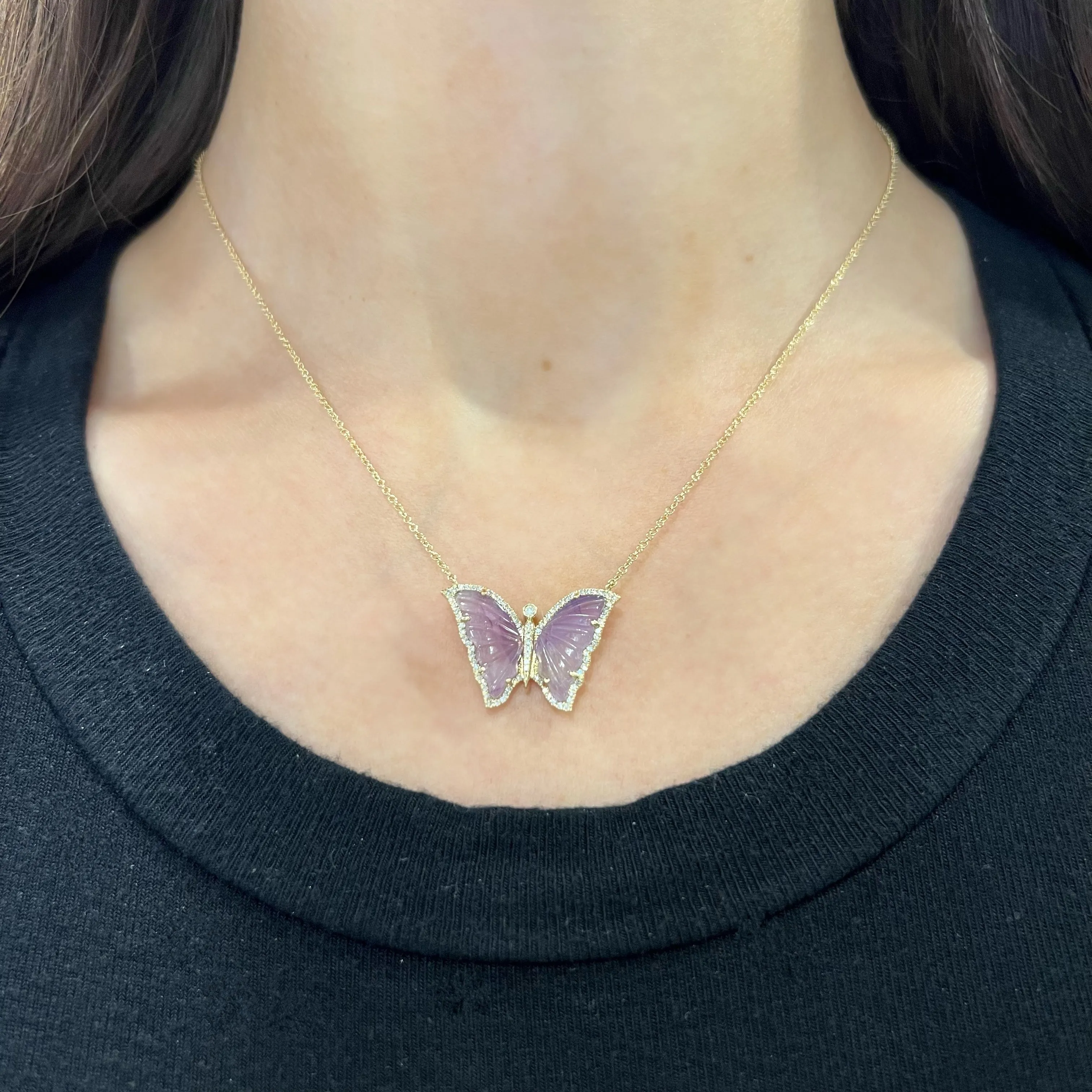 14K GOLD DIAMOND PURPLE AMETHYST BUTTERFLY NECKLACE