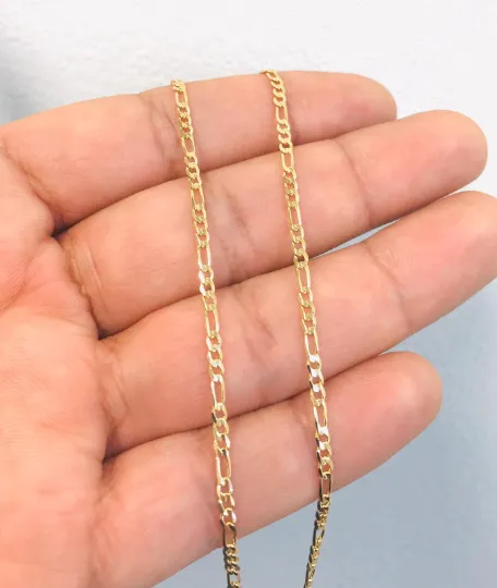 14K Gold Filled Figaro Link Chain Necklace For Men Gifts 24" Fashion Design