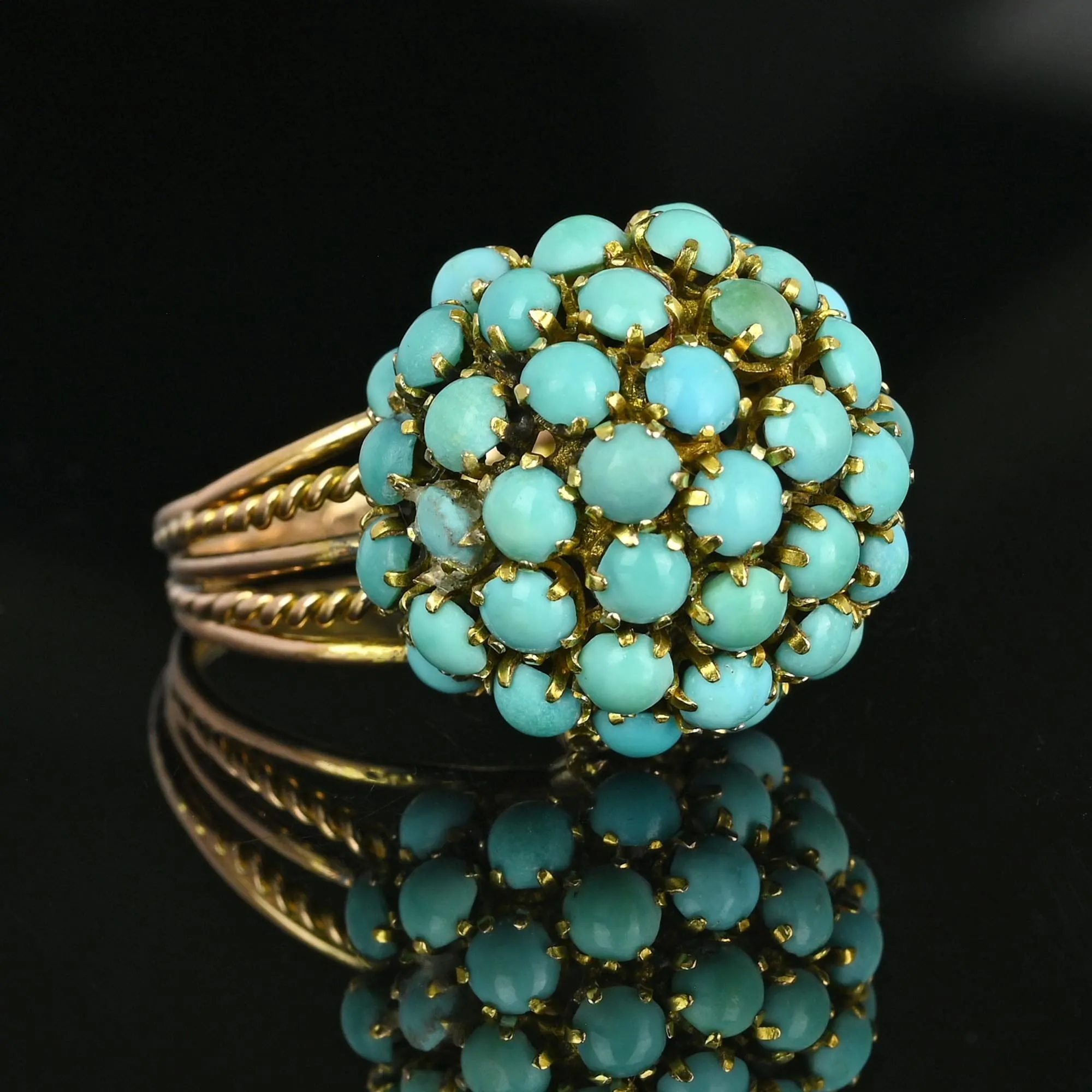 14K Gold Persian Turquoise Cluster Bombe Dome Ring