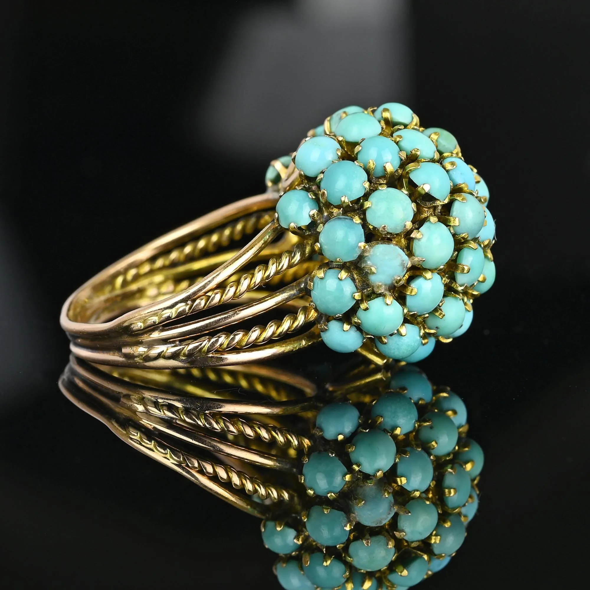 14K Gold Persian Turquoise Cluster Bombe Dome Ring