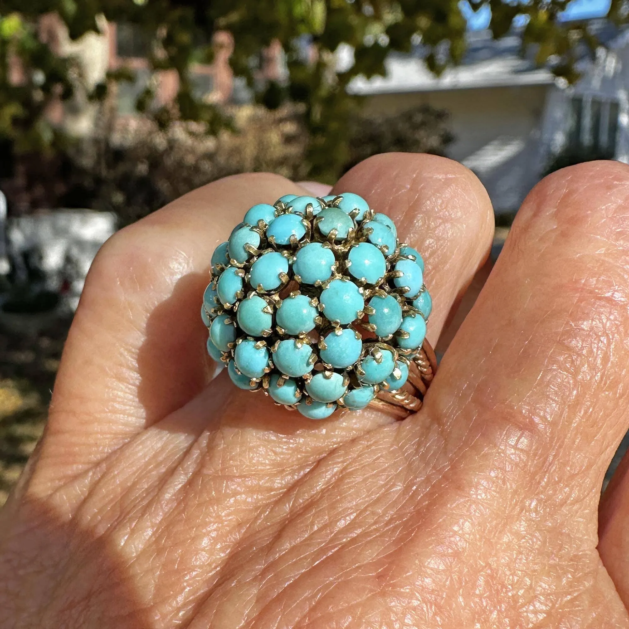 14K Gold Persian Turquoise Cluster Bombe Dome Ring