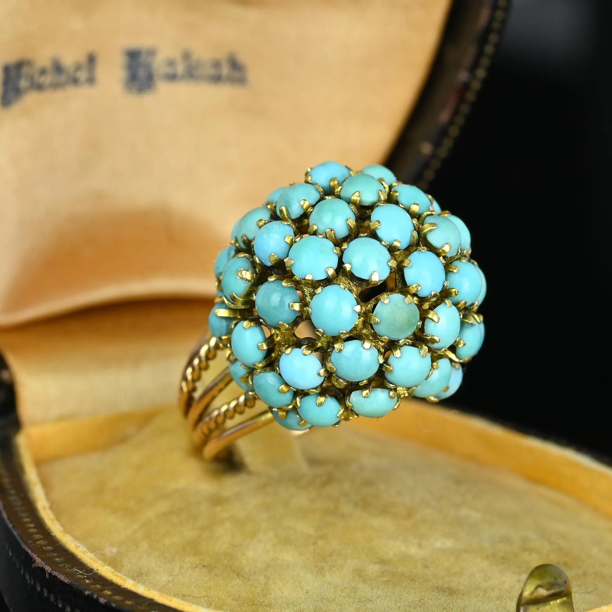 14K Gold Persian Turquoise Cluster Bombe Dome Ring