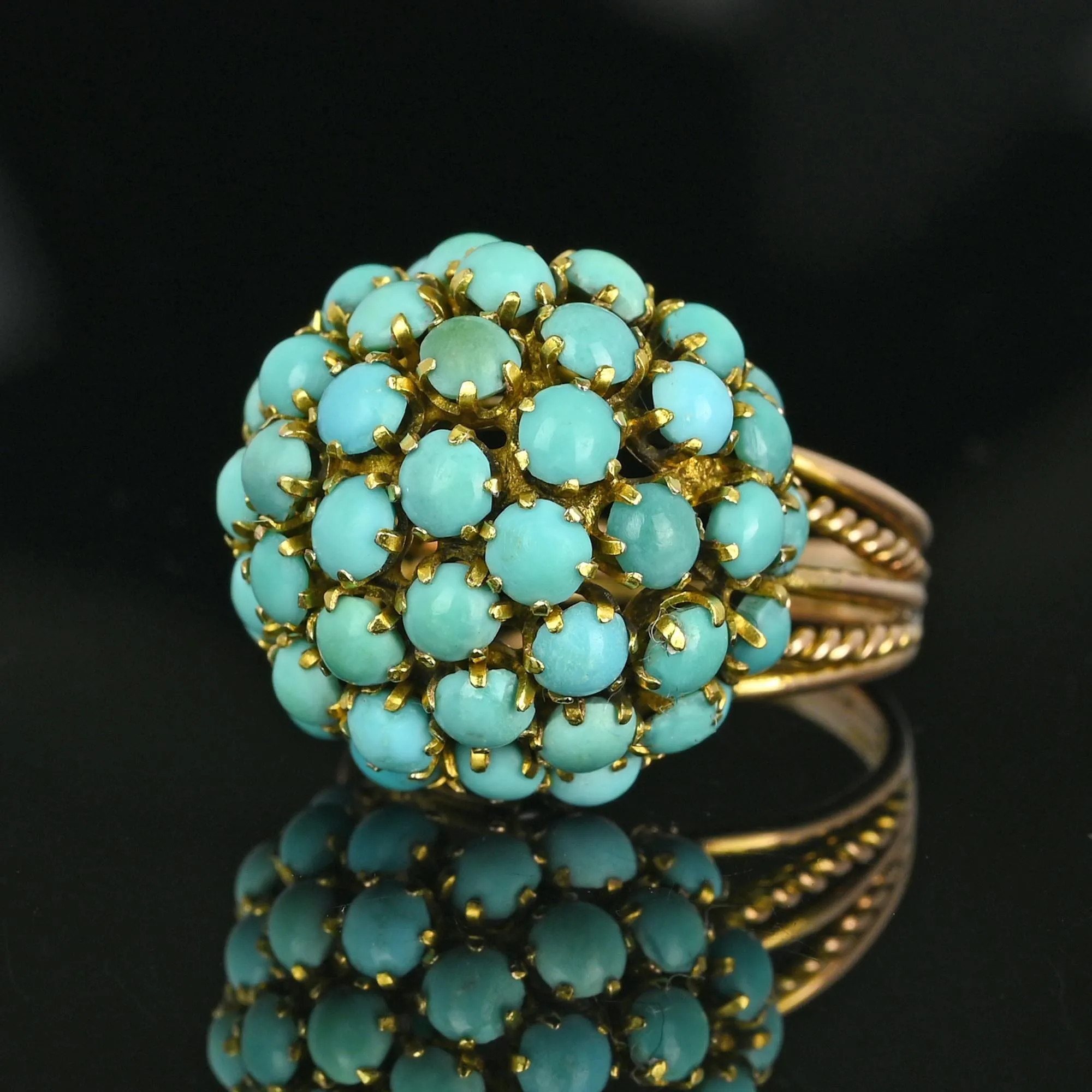 14K Gold Persian Turquoise Cluster Bombe Dome Ring