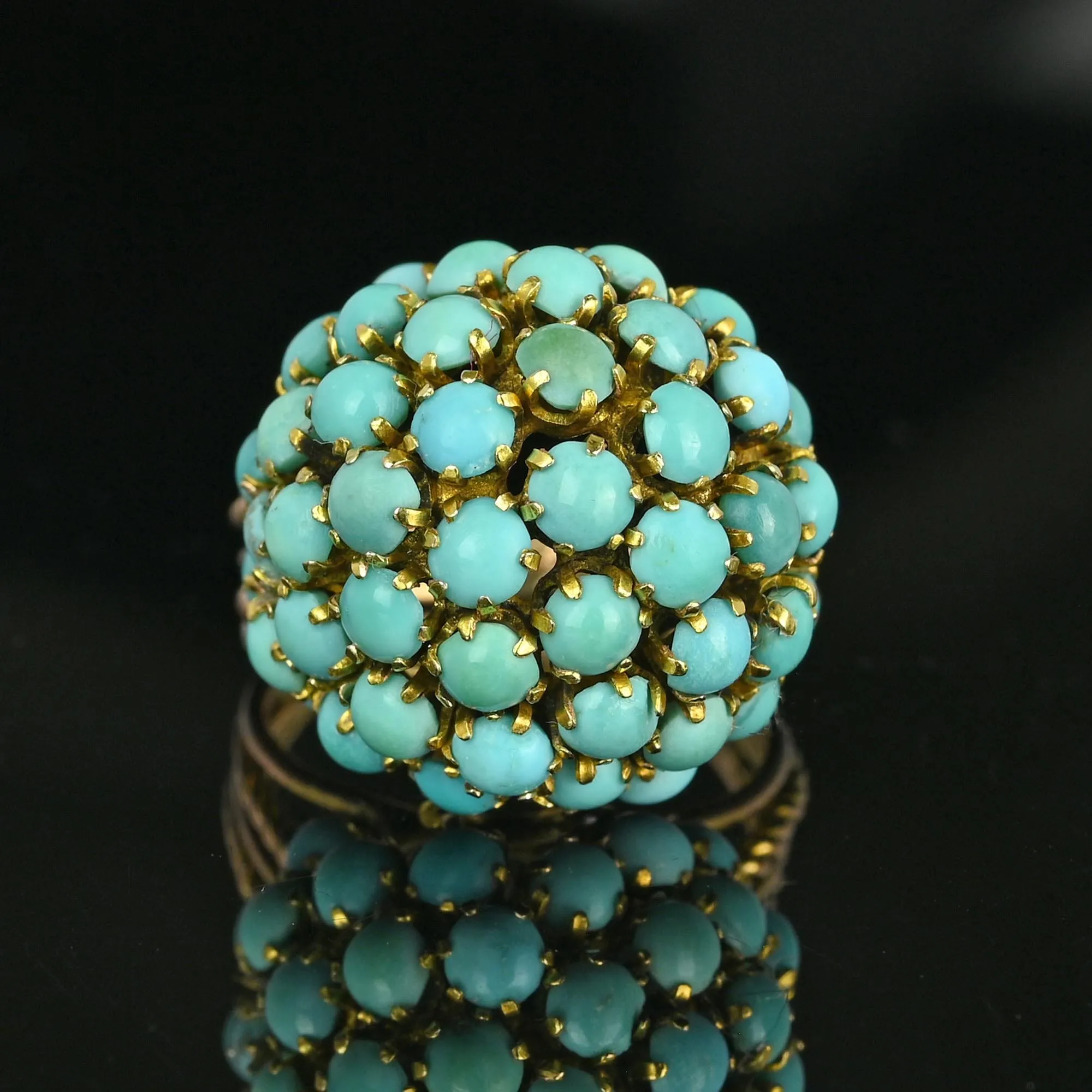 14K Gold Persian Turquoise Cluster Bombe Dome Ring