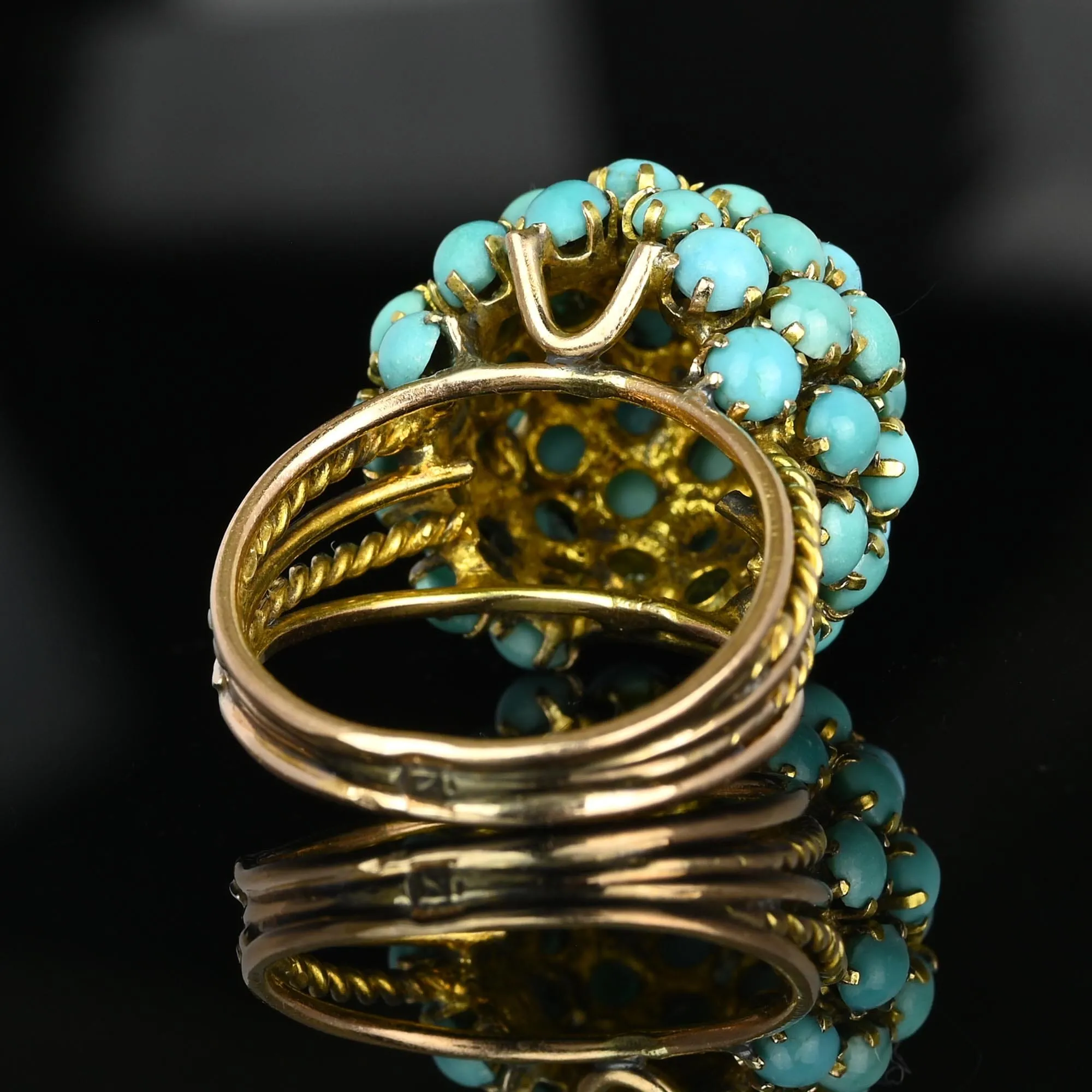 14K Gold Persian Turquoise Cluster Bombe Dome Ring