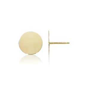 14k Gold Round Disk Stud Earrings