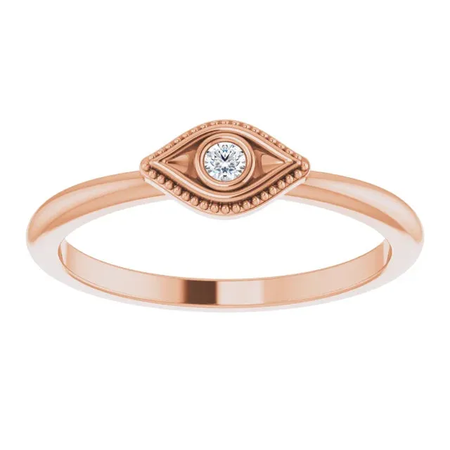 14K Rose Gold Natural White Sapphire Stackable Evil Eye Ring