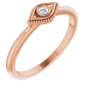 14K Rose Gold Natural White Sapphire Stackable Evil Eye Ring