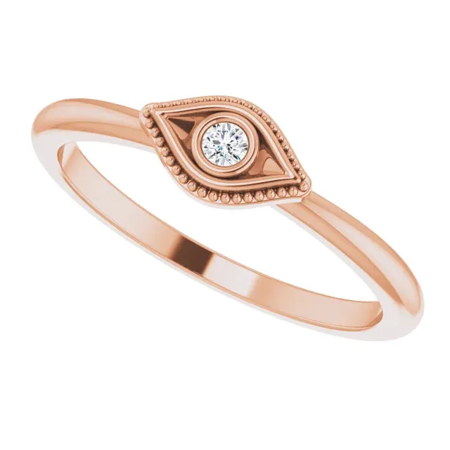 14K Rose Gold Natural White Sapphire Stackable Evil Eye Ring