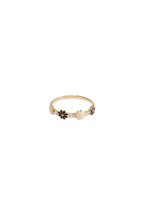 14K Solid Gold CZ Three Daisy Flower Epoxy Stackable Ring