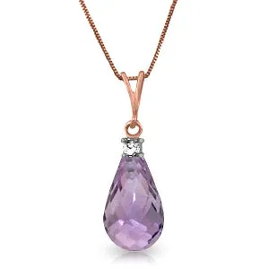 14K Solid Rose Gold Natural Diamond & Purple Amethyst Necklace Jewelry