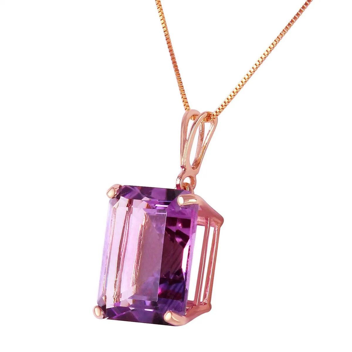 14K Solid Rose Gold Necklace w/ Octagon Purple Amethyst