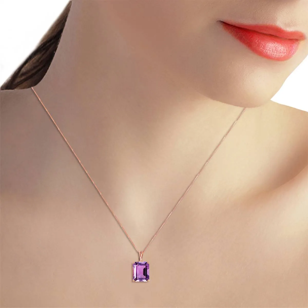 14K Solid Rose Gold Necklace w/ Octagon Purple Amethyst