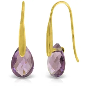 14K Solid Yellow Gold Fish Hook Earrings w/ Dangling Briolette Amethysts