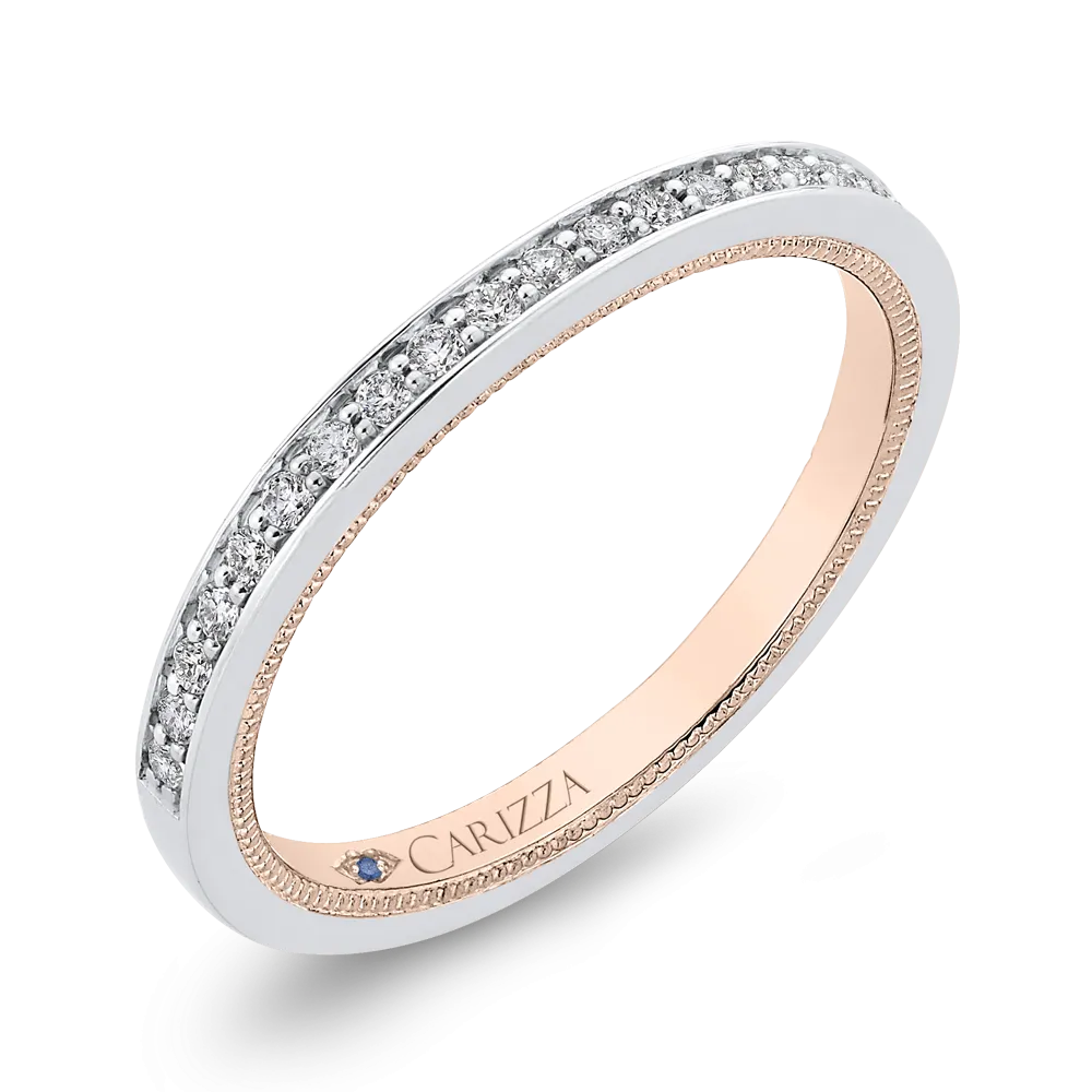 14K Two Tone Gold Round Diamond Half Eternity Wedding Band