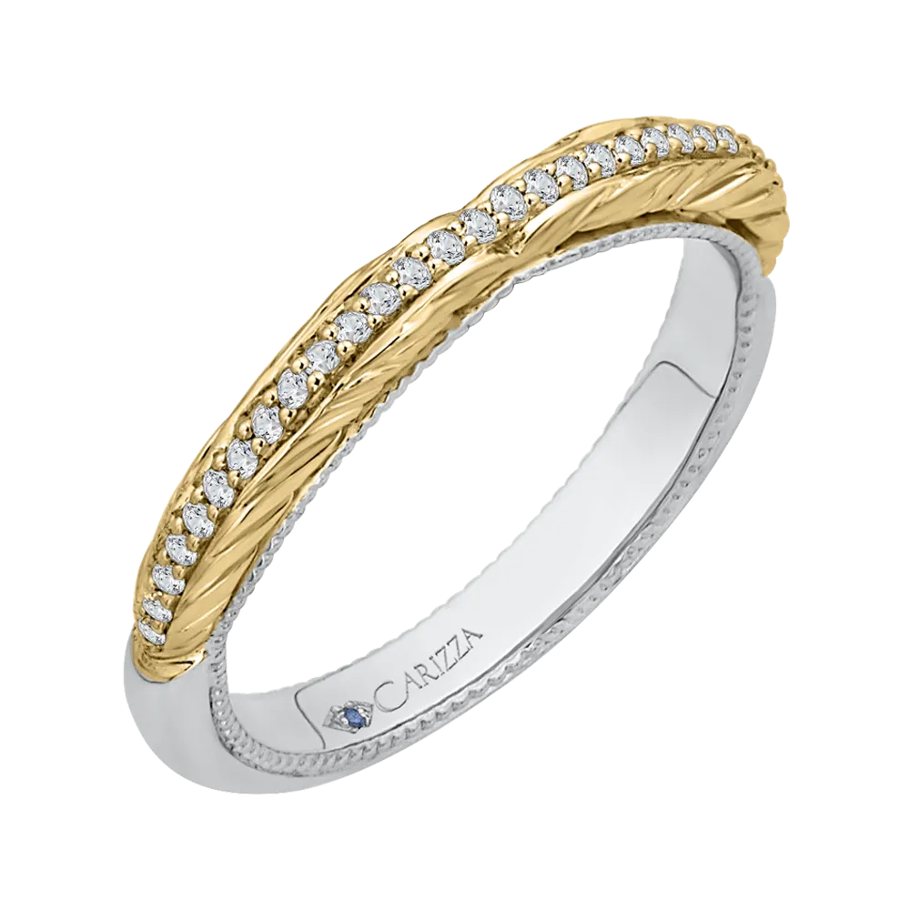 14K Two Tone Gold Round Diamond Wedding Band