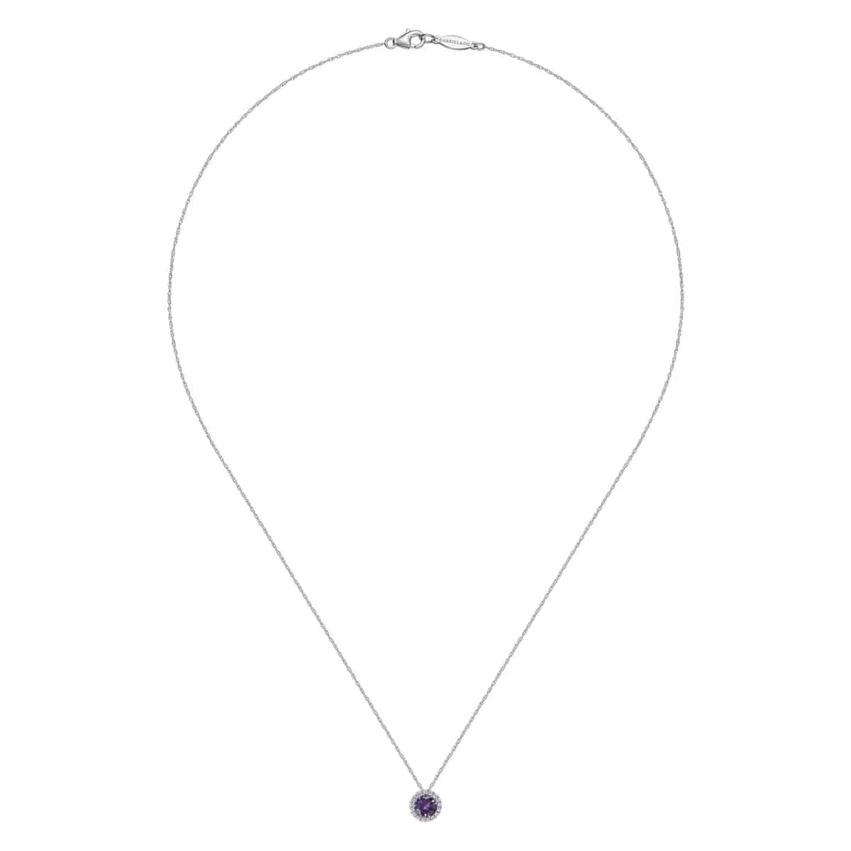 14K White Gold Amethyst and Diamond Halo Pendant Necklace - NK2824W45AM