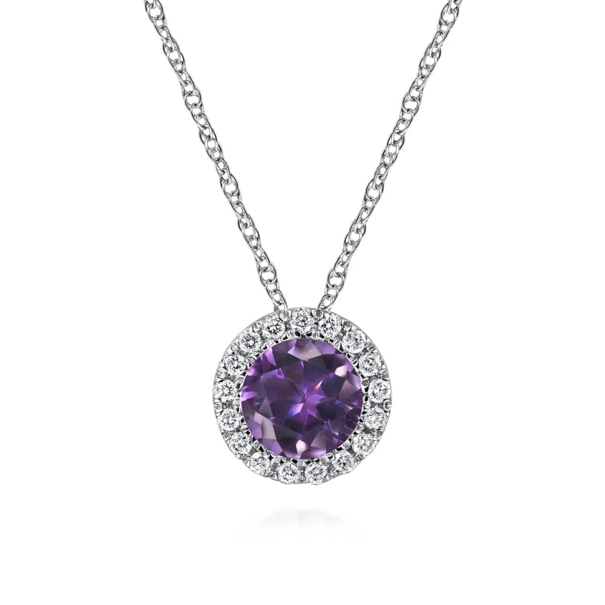 14K White Gold Amethyst and Diamond Halo Pendant Necklace - NK2824W45AM