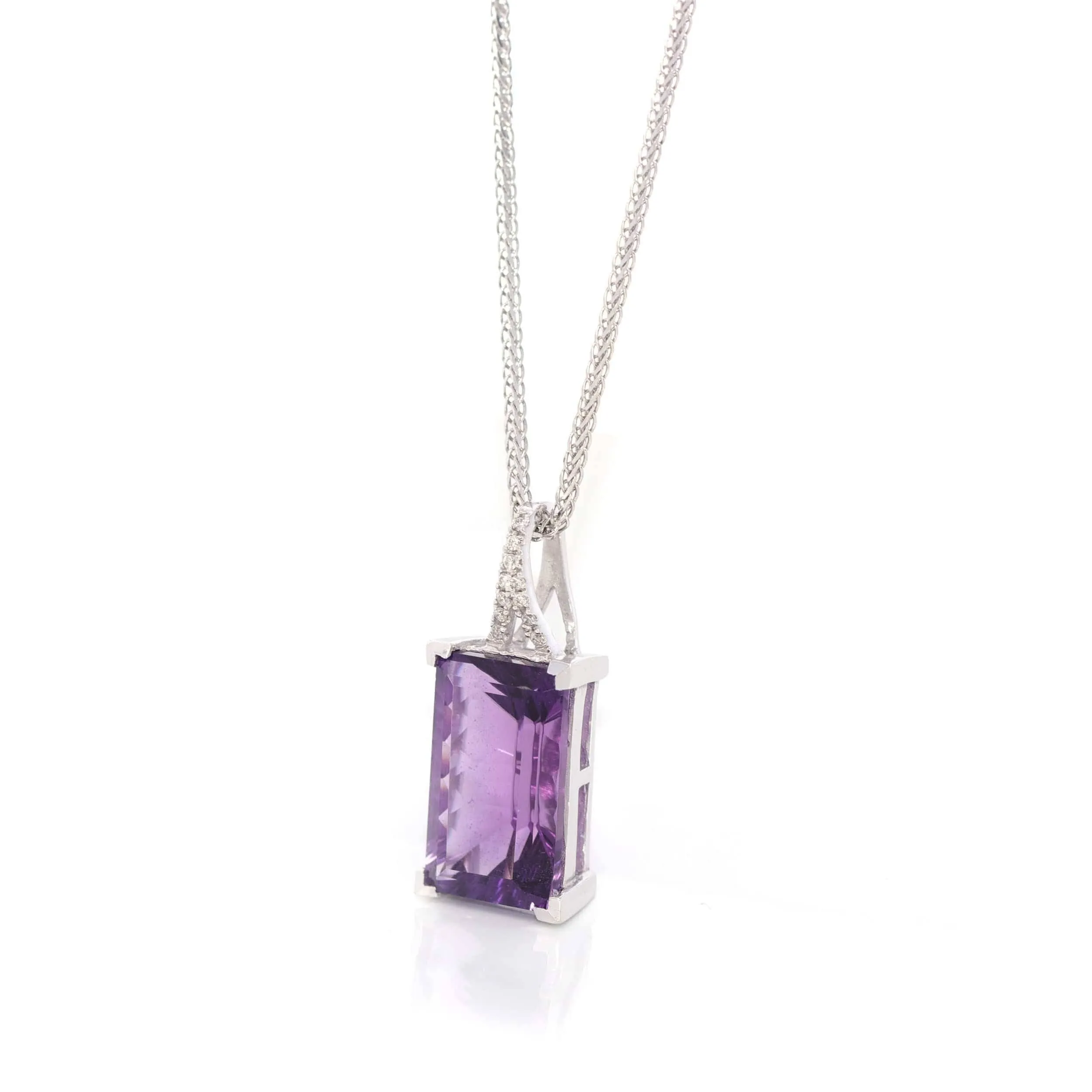 14k White Gold Genuine AAA Royal Amethyst Pendant Necklace